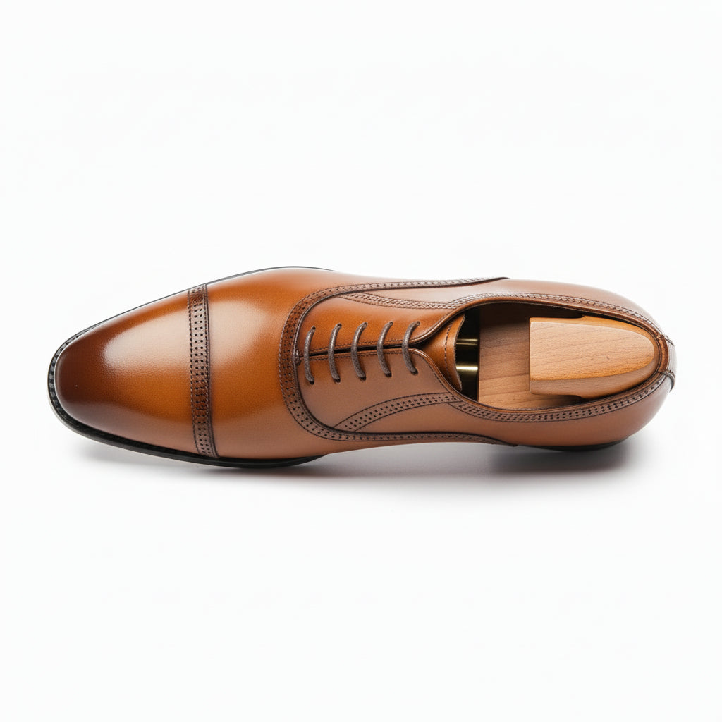 Men's Black Leather Oxford Dress Shoes - top-down-view