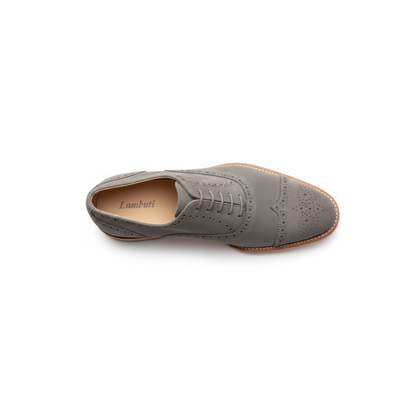 Men's Light Gray Suede Brogue Dress Shoes - top-down-view