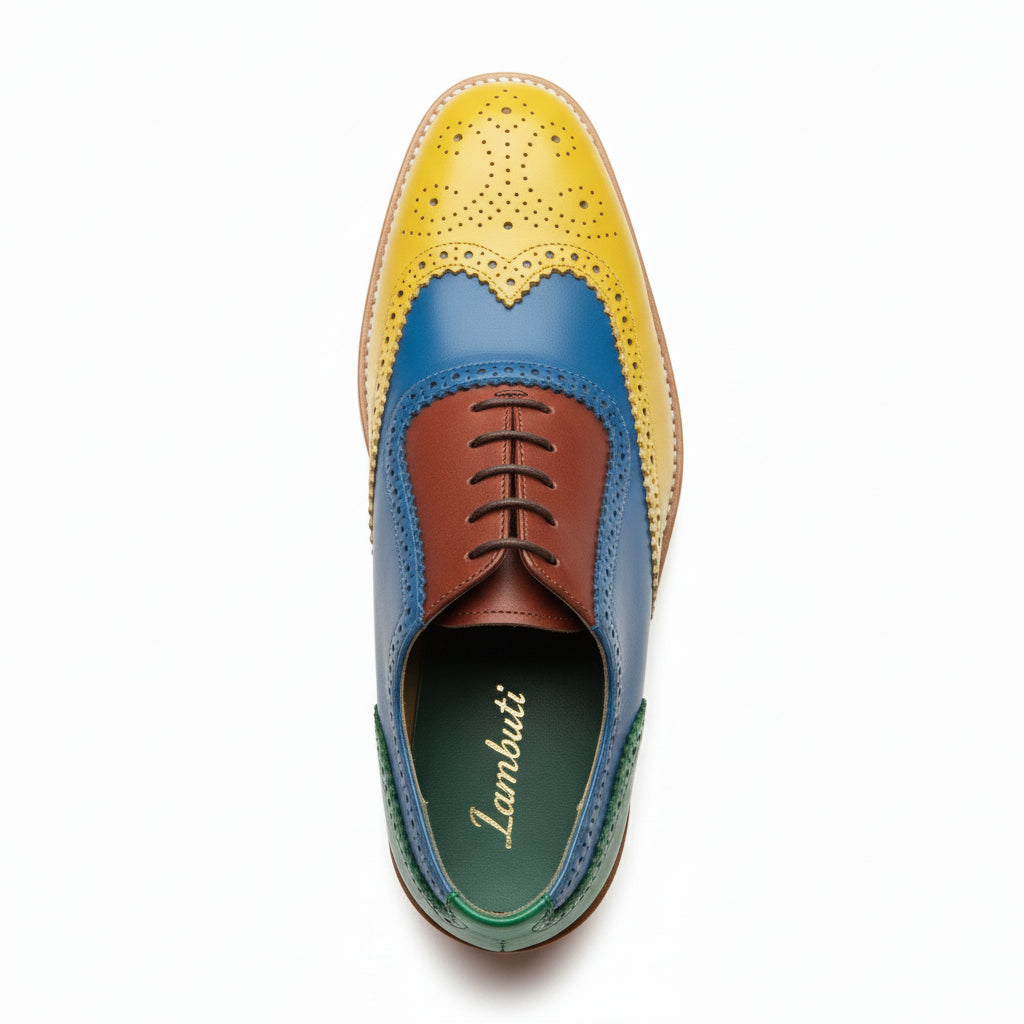 top-down-view - Men's Multi Color Leather Brogue Shoes with Lace-Up Closure