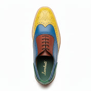 top-down-view - Men's Multi Color Leather Brogue Shoes with Lace-Up Closure