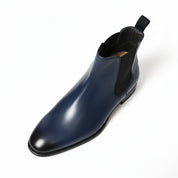 Men's Navy Blue Leather Ankle Chelsea Boots - top-down-view