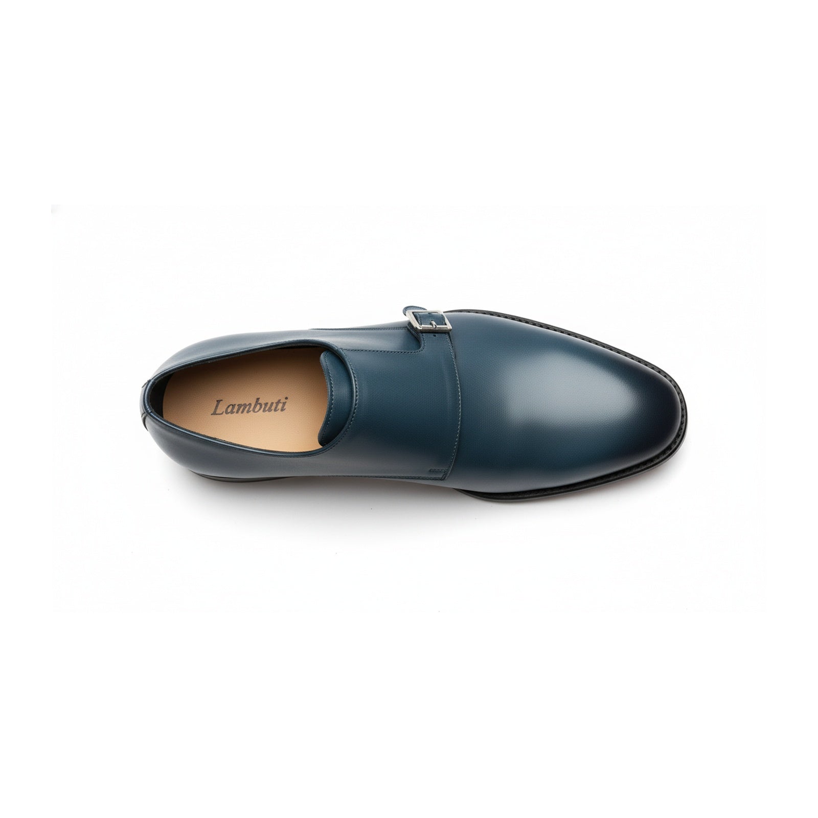 Men's Navy Blue Leather Monk Dress Shoes - top-down-view
