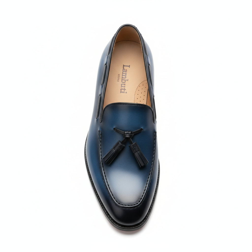 top-down-view - Men's Navy Blue Leather Tassel Loafers