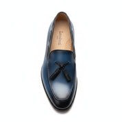 top-down-view - Men's Navy Blue Leather Tassel Loafers