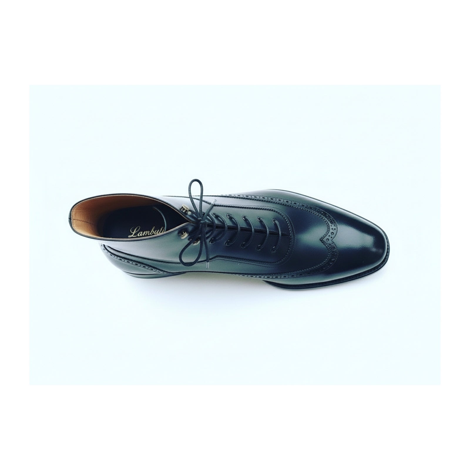 Men's Navy Blue Wingtip Brogue Leather Boots - top-down-view