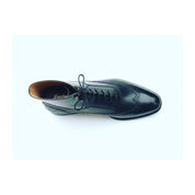 Men's Navy Blue Wingtip Brogue Leather Boots - top-down-view