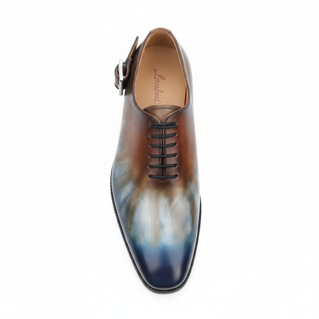 Men's Oxford Patina Leather Dress Shoes - top-down-view
