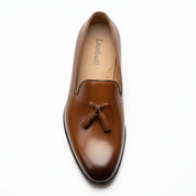 top-down-view - Men's Rich Brown Tassel Loafer Leather Shoes