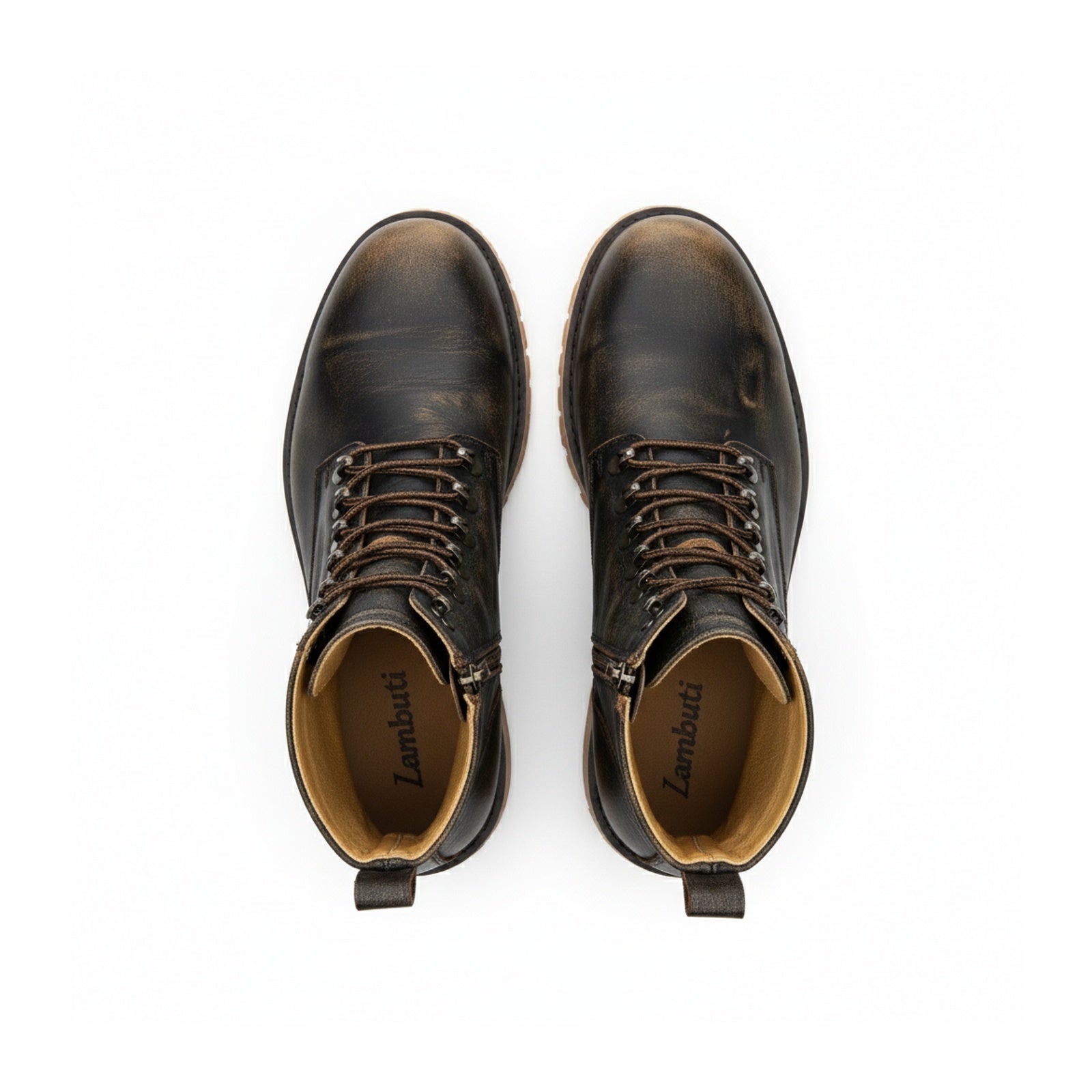 top-down-view - Men's Sand Brown Leather Biker Boots