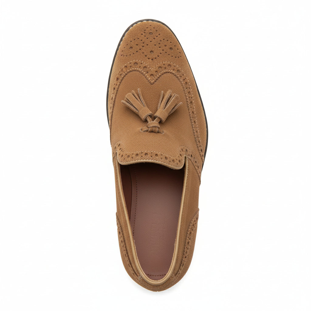 top-down-view - Men's Suede Cow Leather Brogue Slip-on Shoes