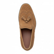 top-down-view - Men's Suede Cow Leather Brogue Slip-on Shoes