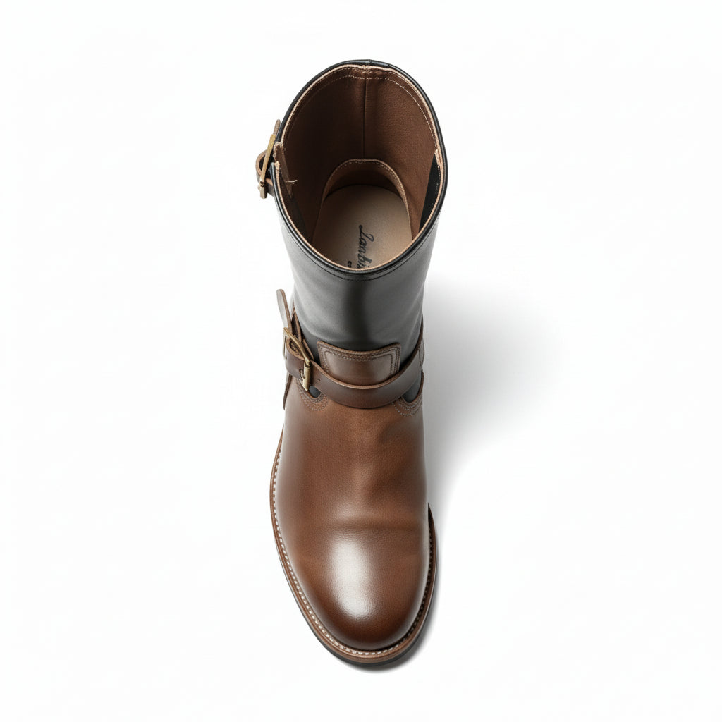 top-down-view - Men's Tan & Black Two-Tone Leather Biker Boots