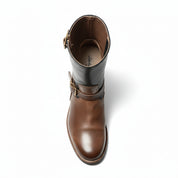 top-down-view - Men's Tan & Black Two-Tone Leather Biker Boots