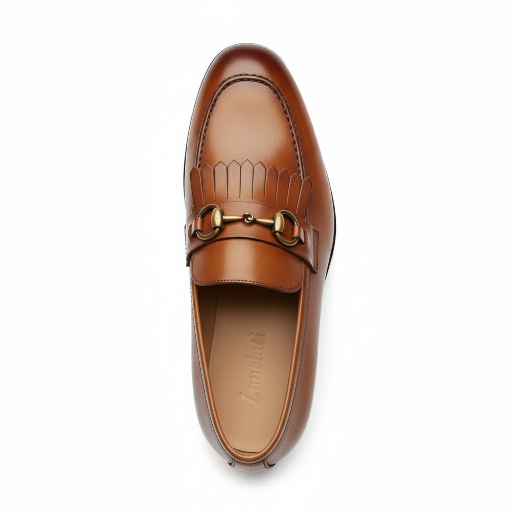 top-down-view - Men's Tan Brown Leather Moccasins Loafers with Tassel Accent