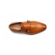top-down-view - Men's Tan Double Monk Leather Dress Shoes