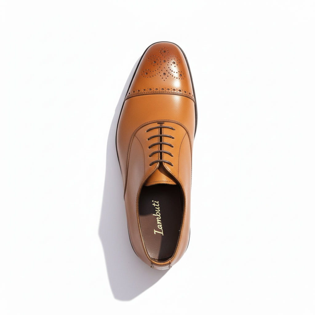 Men's Tan Leather Dress Shoes with Lace-up Closure - top-down-view