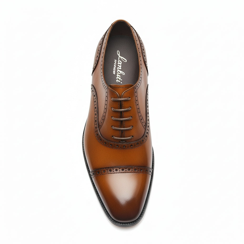Men's Tan Leather Formal Dress Shoes - top-down-view