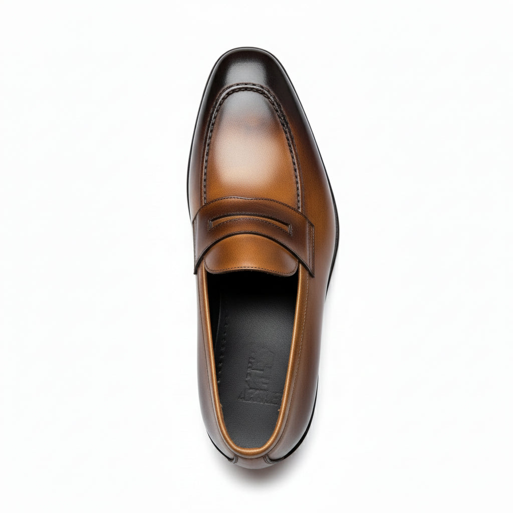 Men's Tan Leather Moccasins - top-down-view