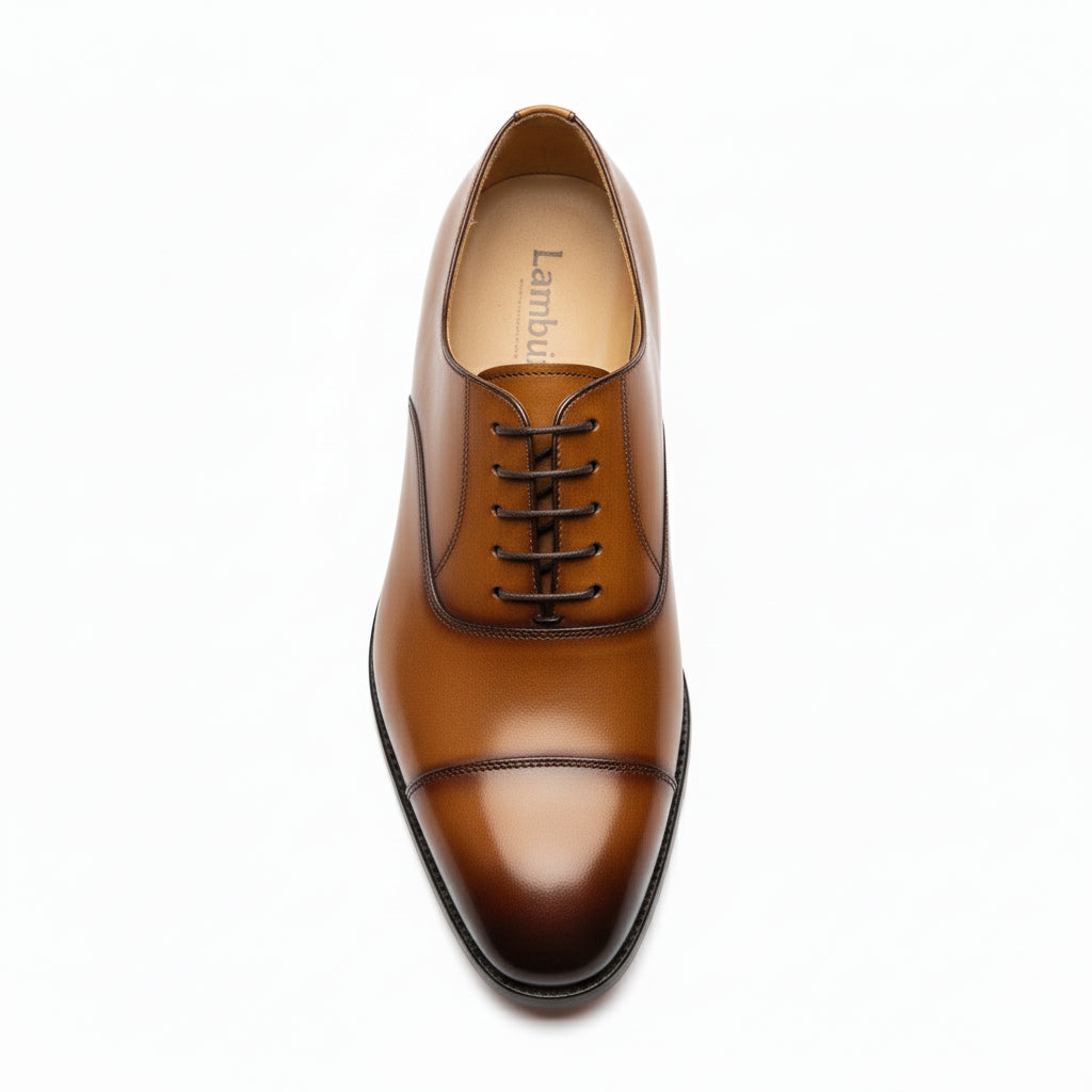 top-down-view - Men's Tan Leather Wingtip Brogue Dress Shoes