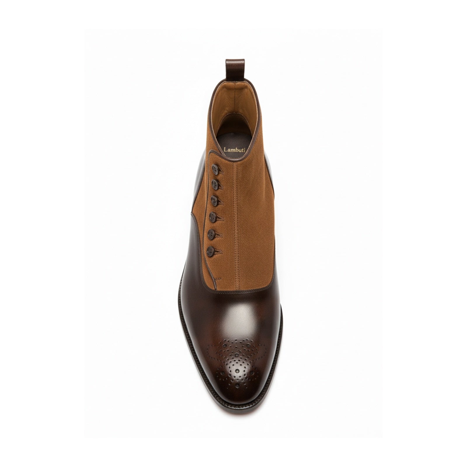 Men's Tan Suede and Brown Leather Button Boots - top-down-view