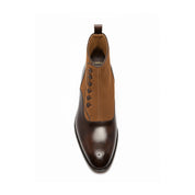Men's Tan Suede and Brown Leather Button Boots - top-down-view