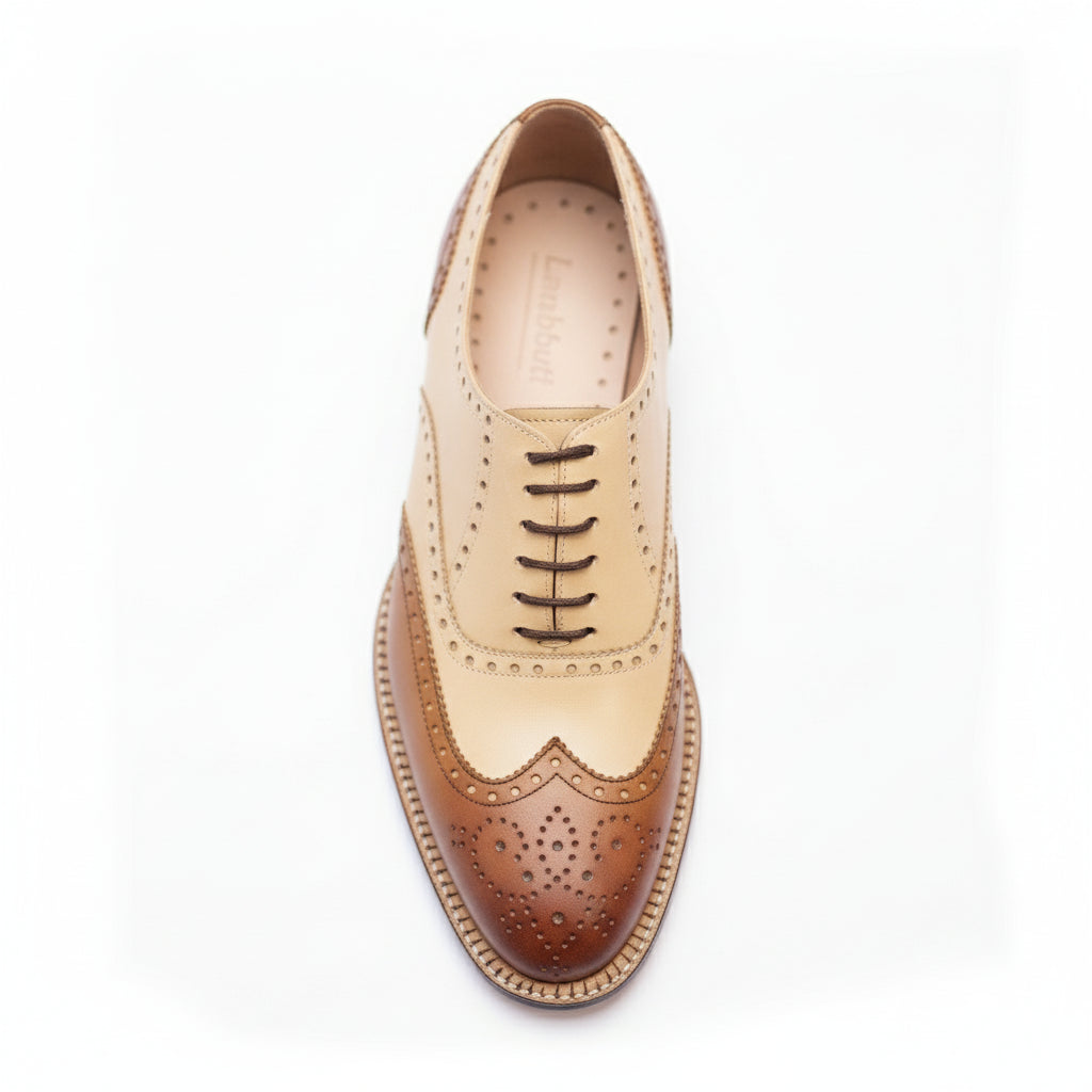 top-down-view - Men's Two Tone Calf Leather Wingtip Brogue Dress Shoes