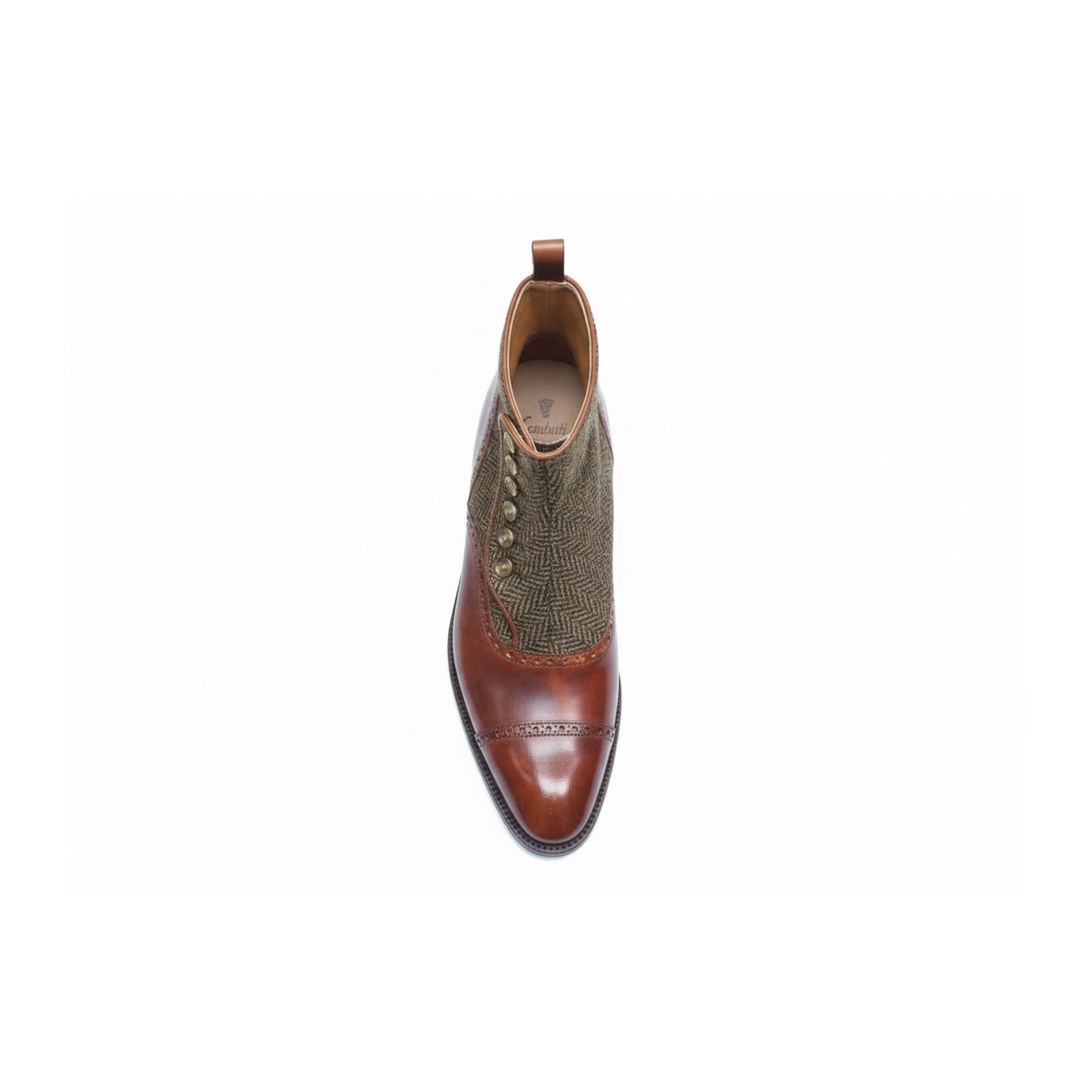 Men's Two-Tone Cap Toe Leather Boots - top-down-view