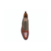 Men's Two-Tone Cap Toe Leather Boots - top-down-view