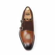 Men's Two Tone Double Monk Leather Shoes - top-down-view