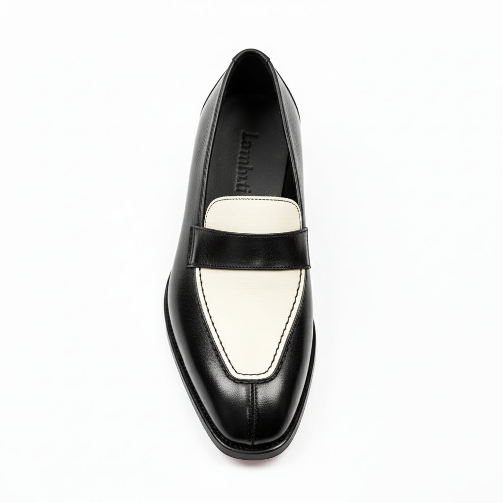 top-down-view - Men's Two Tone Leather Moccasin Shoes