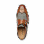 top-down-view - Men's Two-Tone Leather Wing Tip Monk Dress Shoes