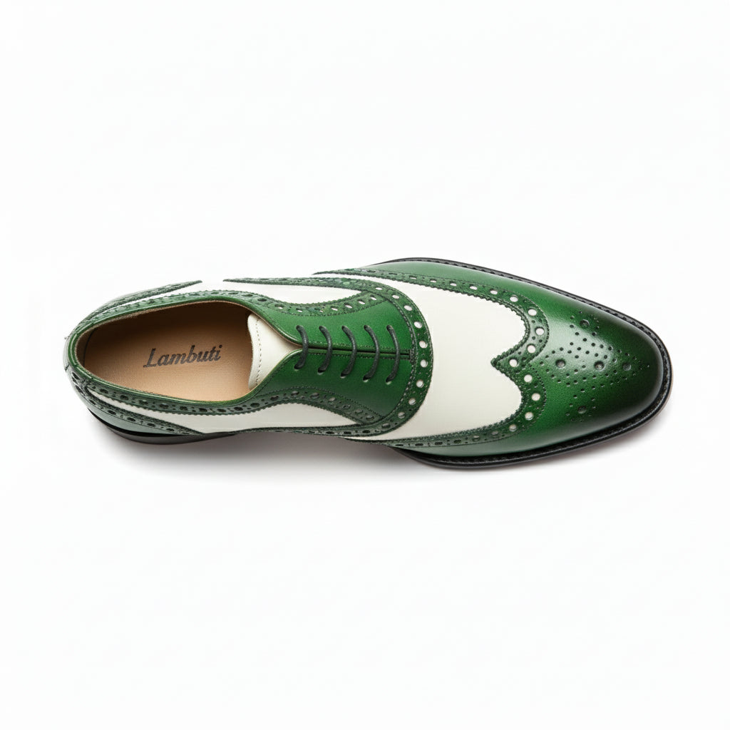 Men's Two-Tone Wingtip Brogue Leather Dress Shoes - top-down-view