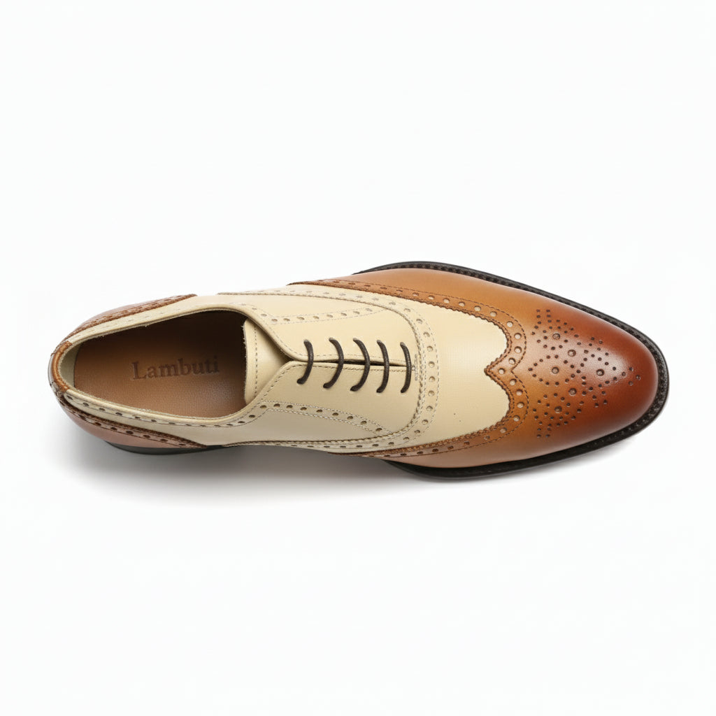 Men's Two-Tone Wingtip Brogue Leather Shoes - top-down-view