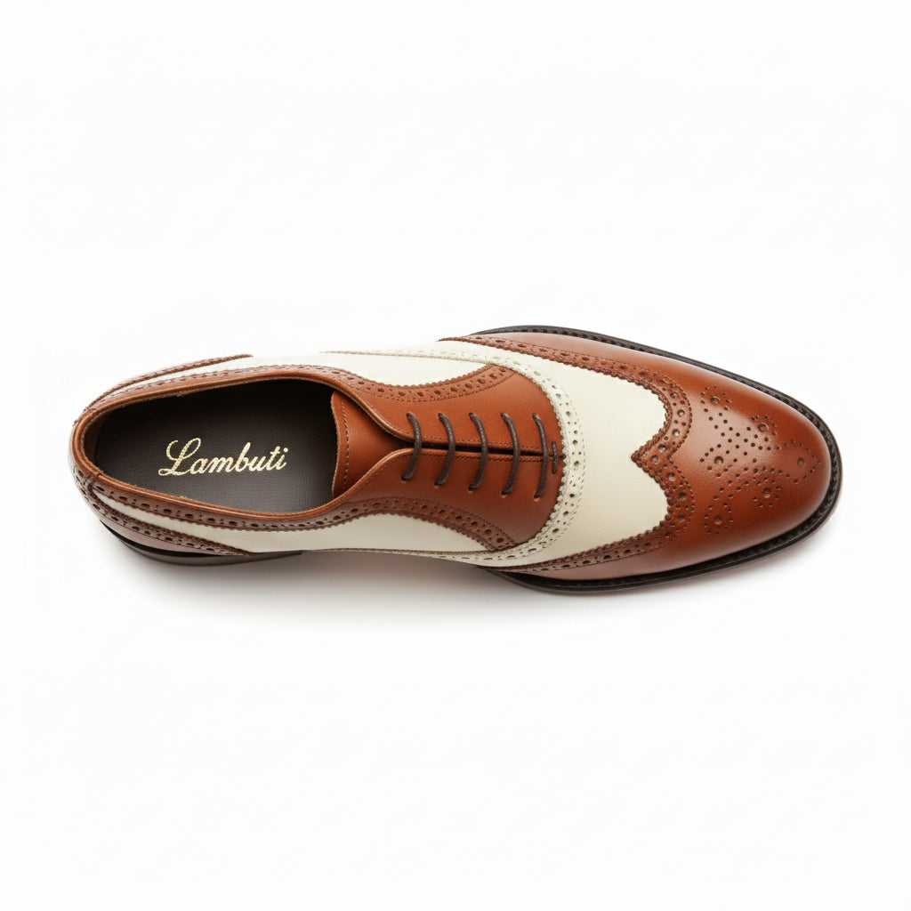 Men's Two-Tone Wingtip Brogue Leather Shoes - top-down-view
