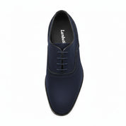 Men's Two-tone Wingtip Leather Dress Shoes in Black and Blue Suede - top-down-view