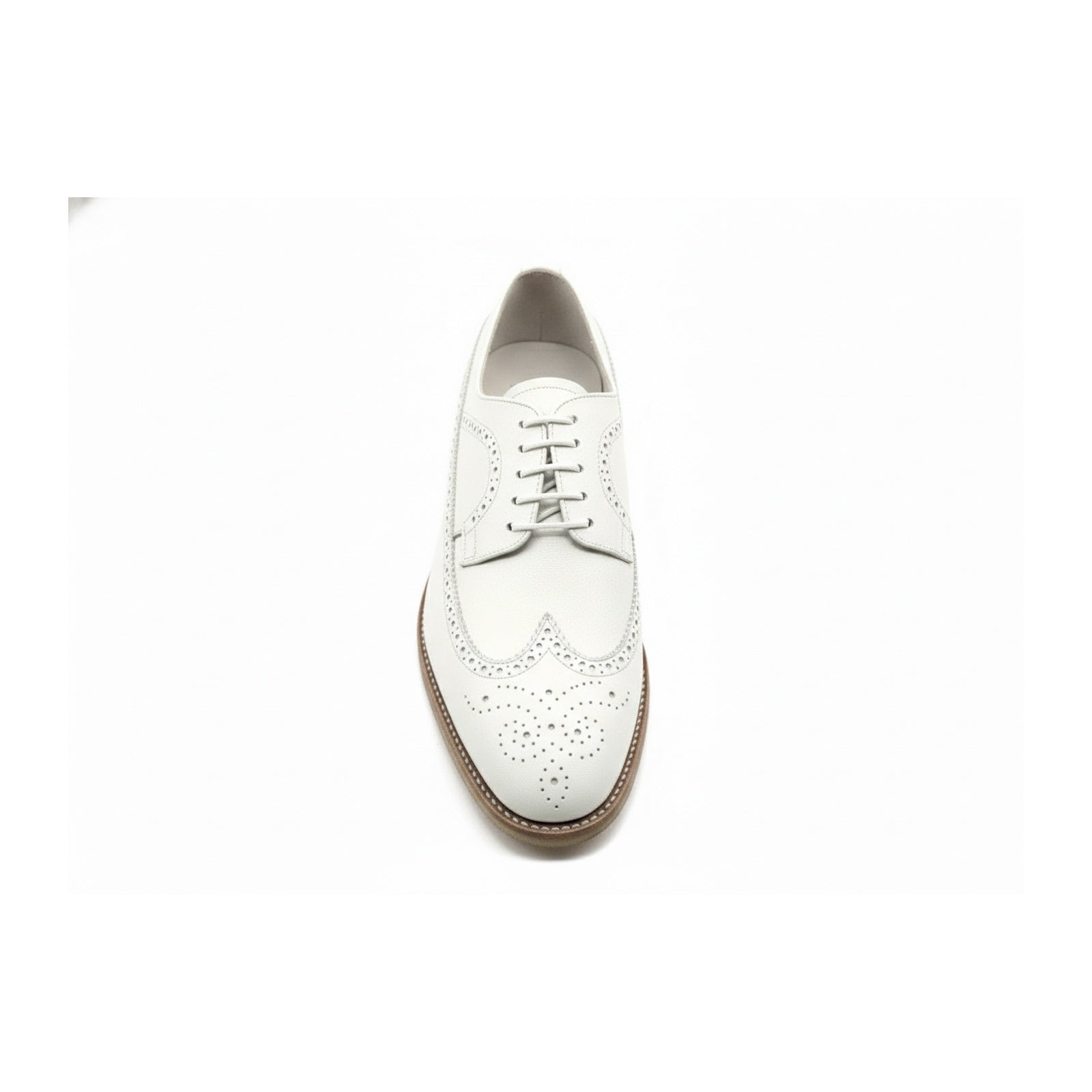 Men's White Brogue Leather Dress Shoes - top-down-view