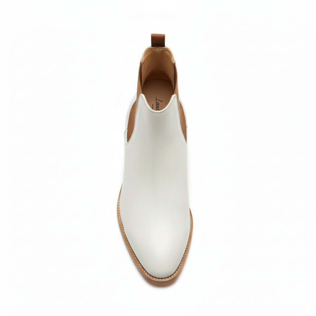 Men's White Chelsea Leather Boots - top-down-view