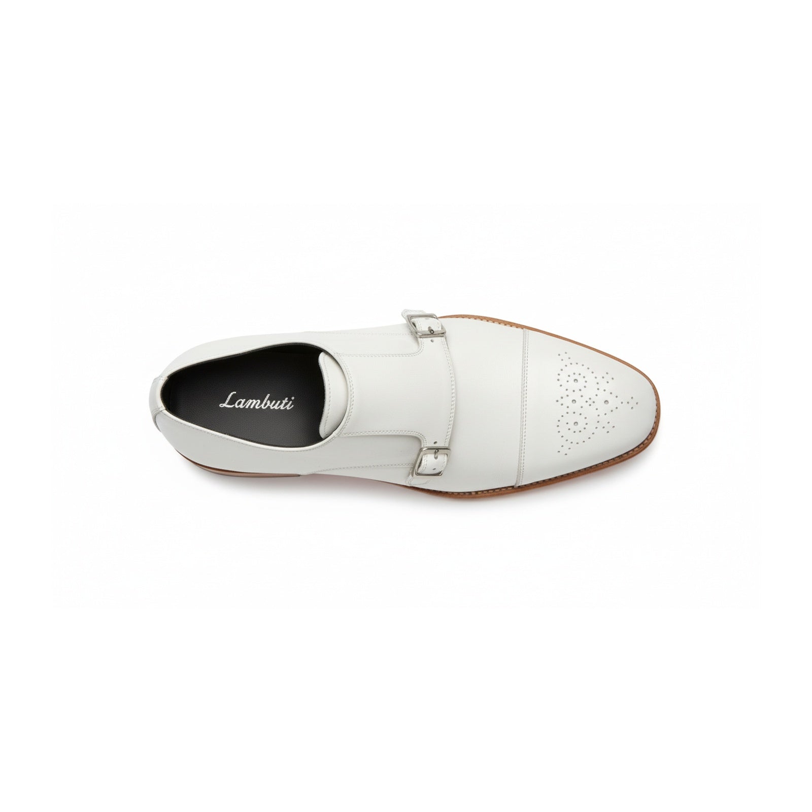 top-down-view - Men's White Leather Double Monk Dress Shoes