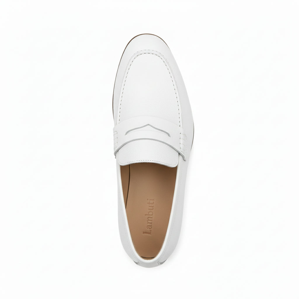 top-down-view - Men's White Leather Moccasin Loafers
