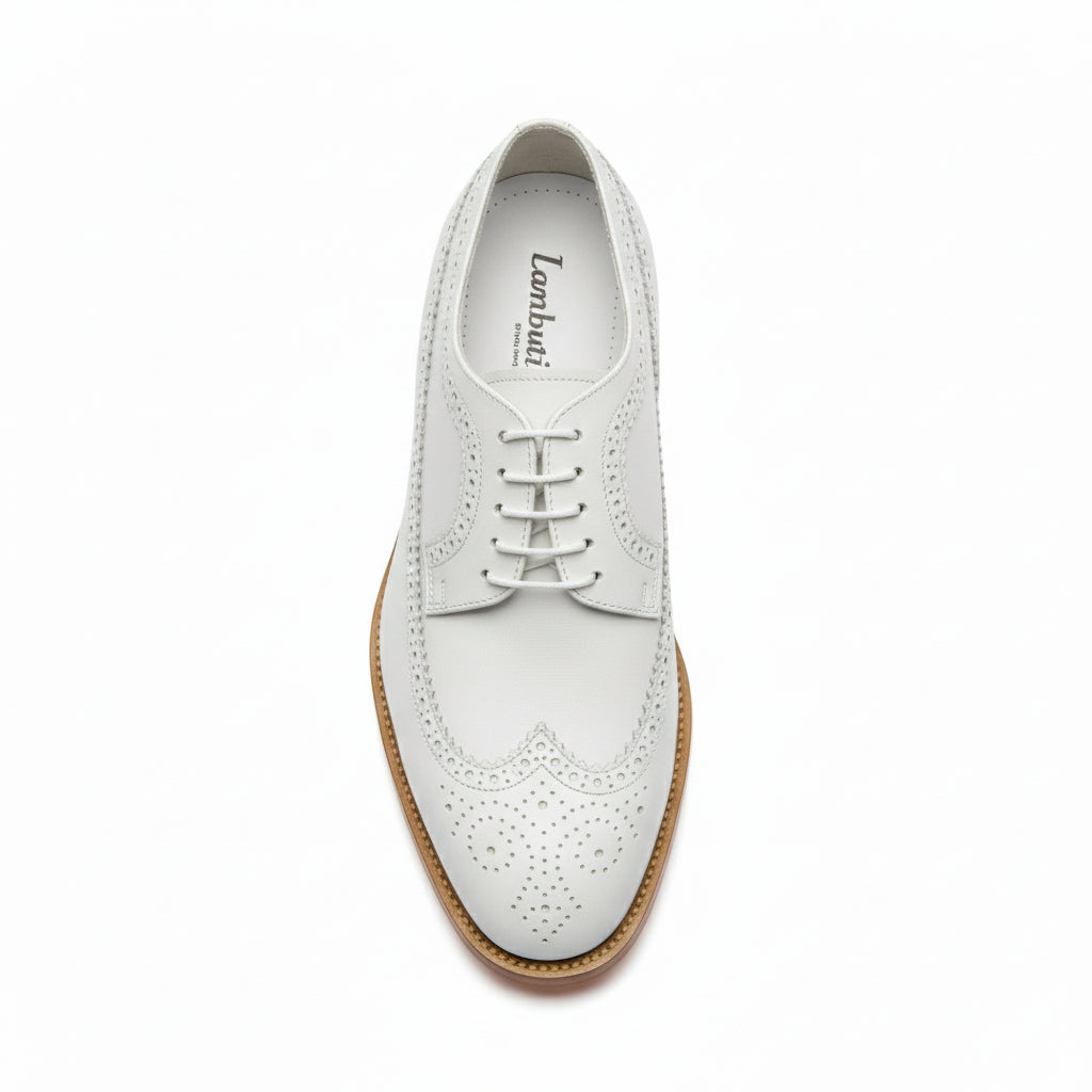 Men's White Leather Wingtip Brogue Dress Shoes - top-down-view