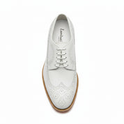 Men's White Leather Wingtip Brogue Dress Shoes - top-down-view