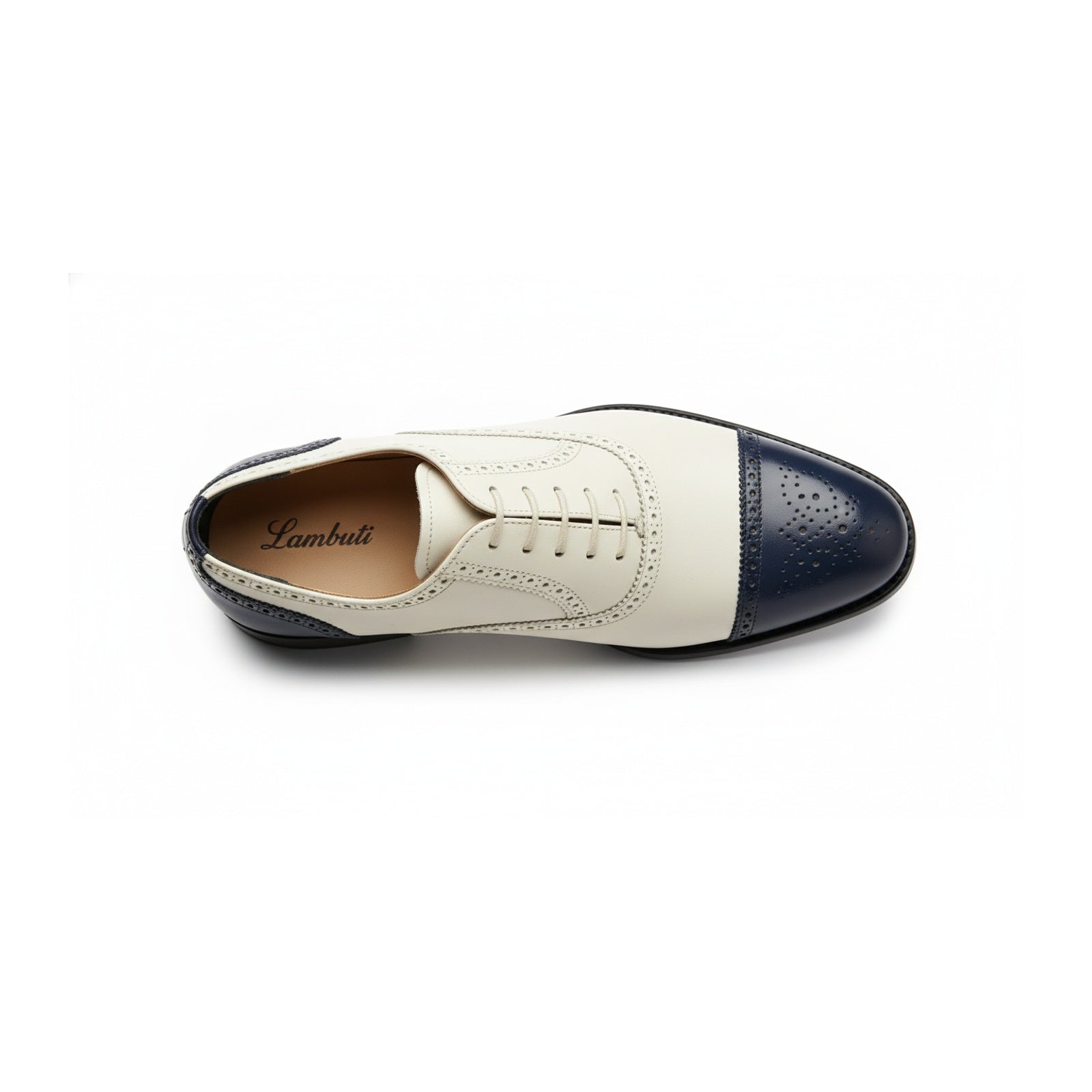 top-down-view - Men's White & Navy Blue Leather Oxford Brogue Shoes