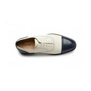top-down-view - Men's White & Navy Blue Leather Oxford Brogue Shoes