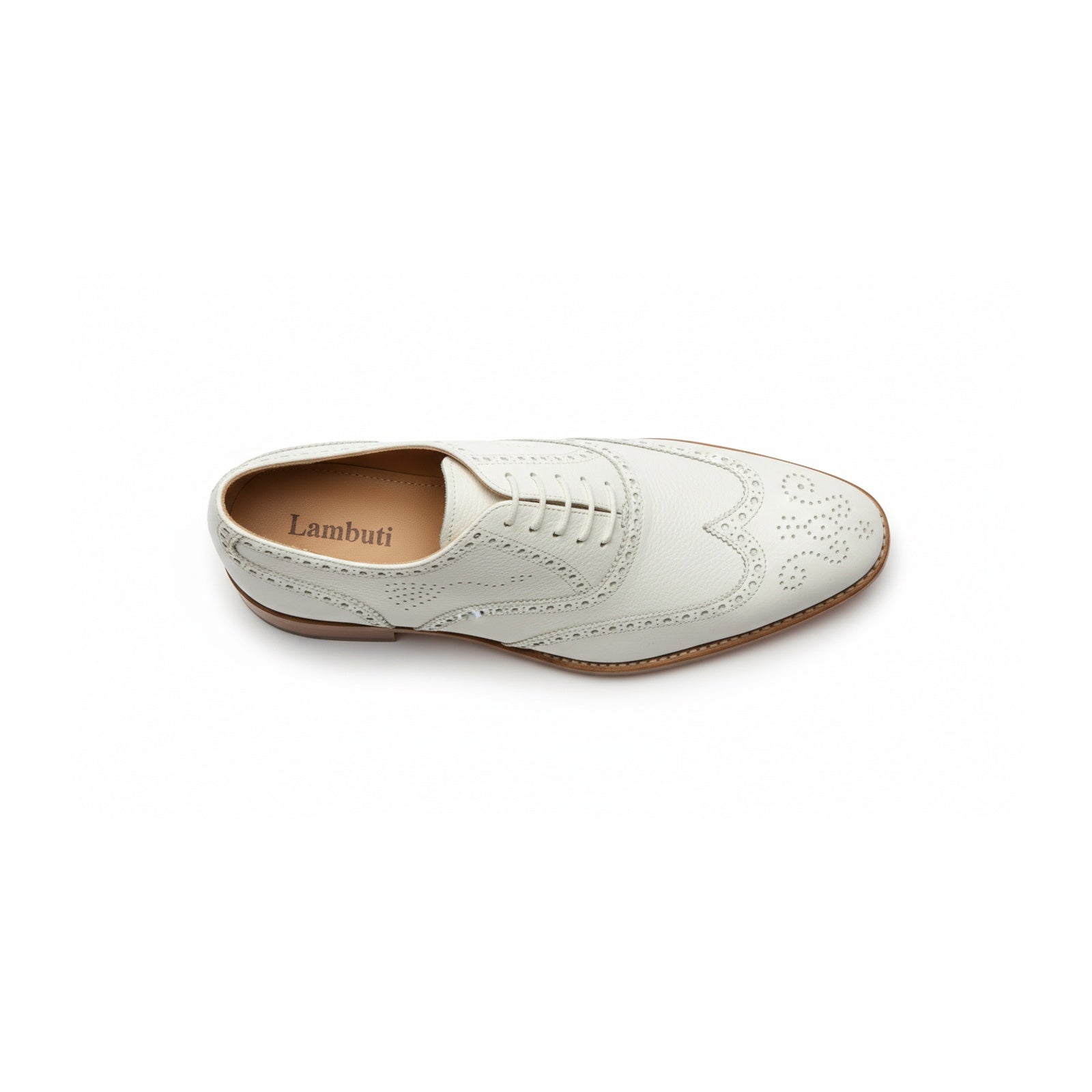 Men's White Wingtip Brogue Leather Dress Shoes - top-down-view