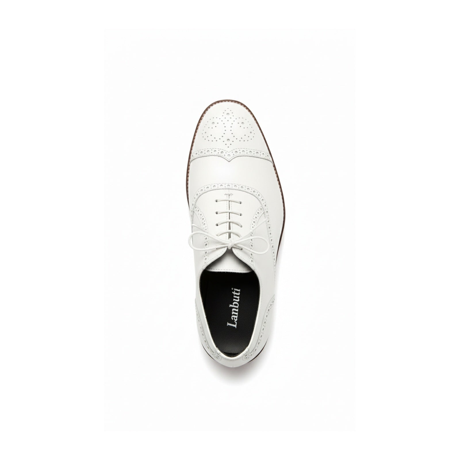 Men's White Wingtip Leather Party Shoes - top-down-view