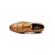 Men's Wingtip Brogue Leather Dress Shoes in Tan - top-down-view