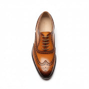 Men's Tan Leather Wingtip Oxford Dress Shoes - top-down-view