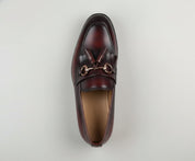 top-down-view - Handmade Men Burgundy Leather Fringe Dress Shoes, Men Leather Penny Loafer