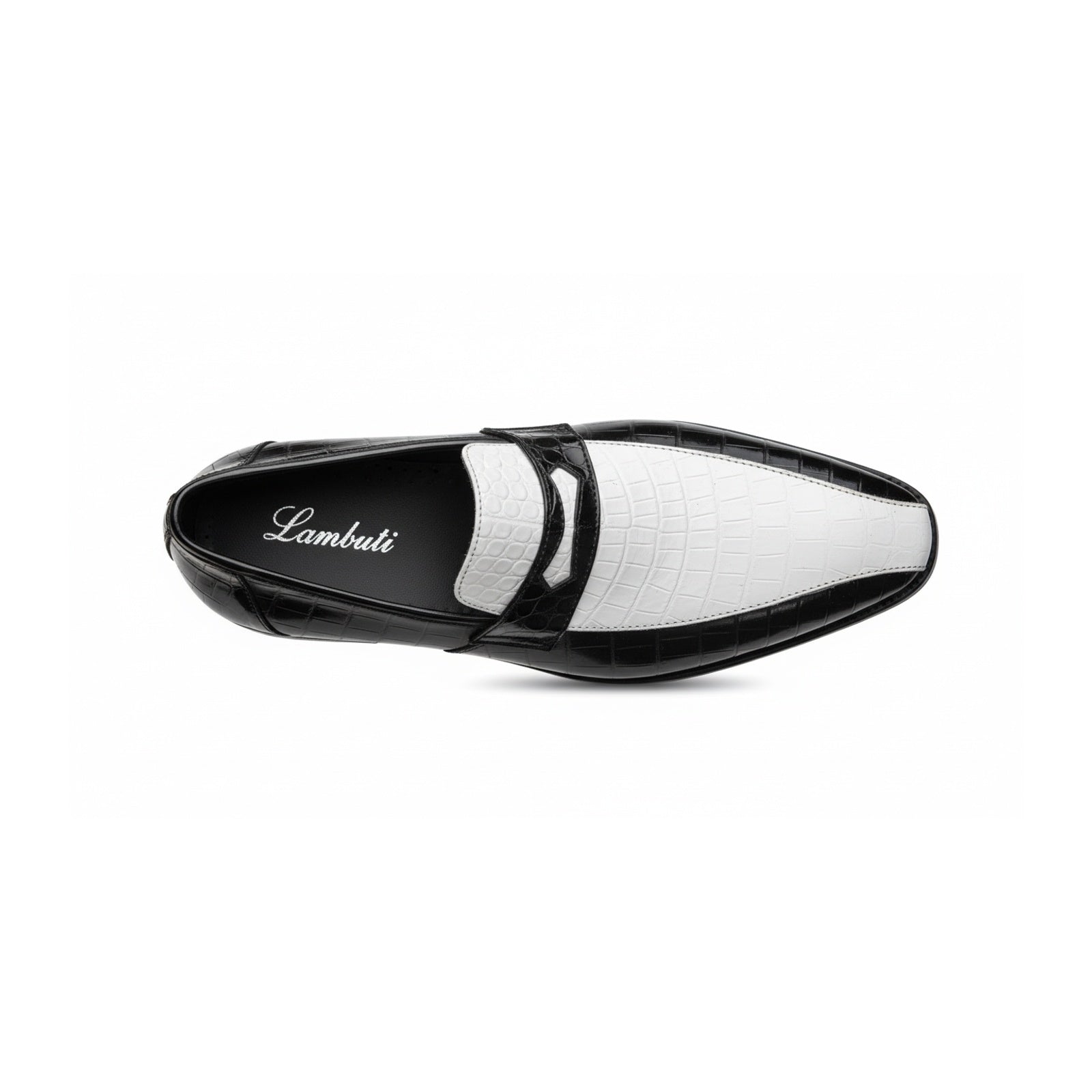 Spectator Shoes with Crocodile Skin Texture, Two Tone Design - top-down-view