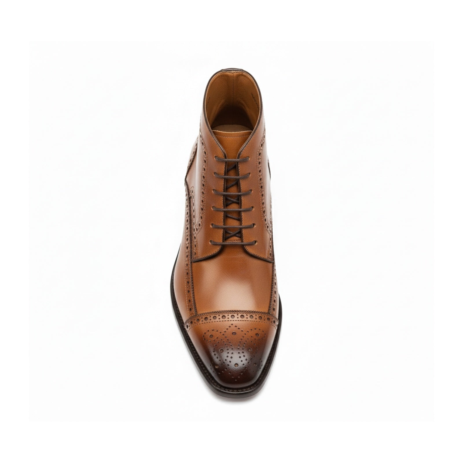 Tan Brown Wing Tip Brogue Ankle Boots - top-down-view